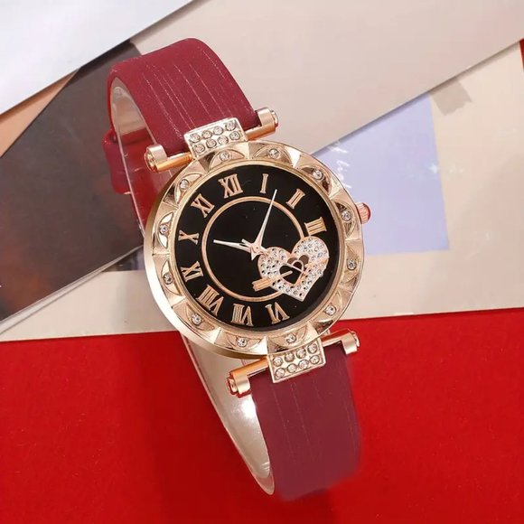 5pcs/set Women's Watch Cute Heart Quartz Watch Elegant Rhinestone Analog Watch - Picture 3 of 7